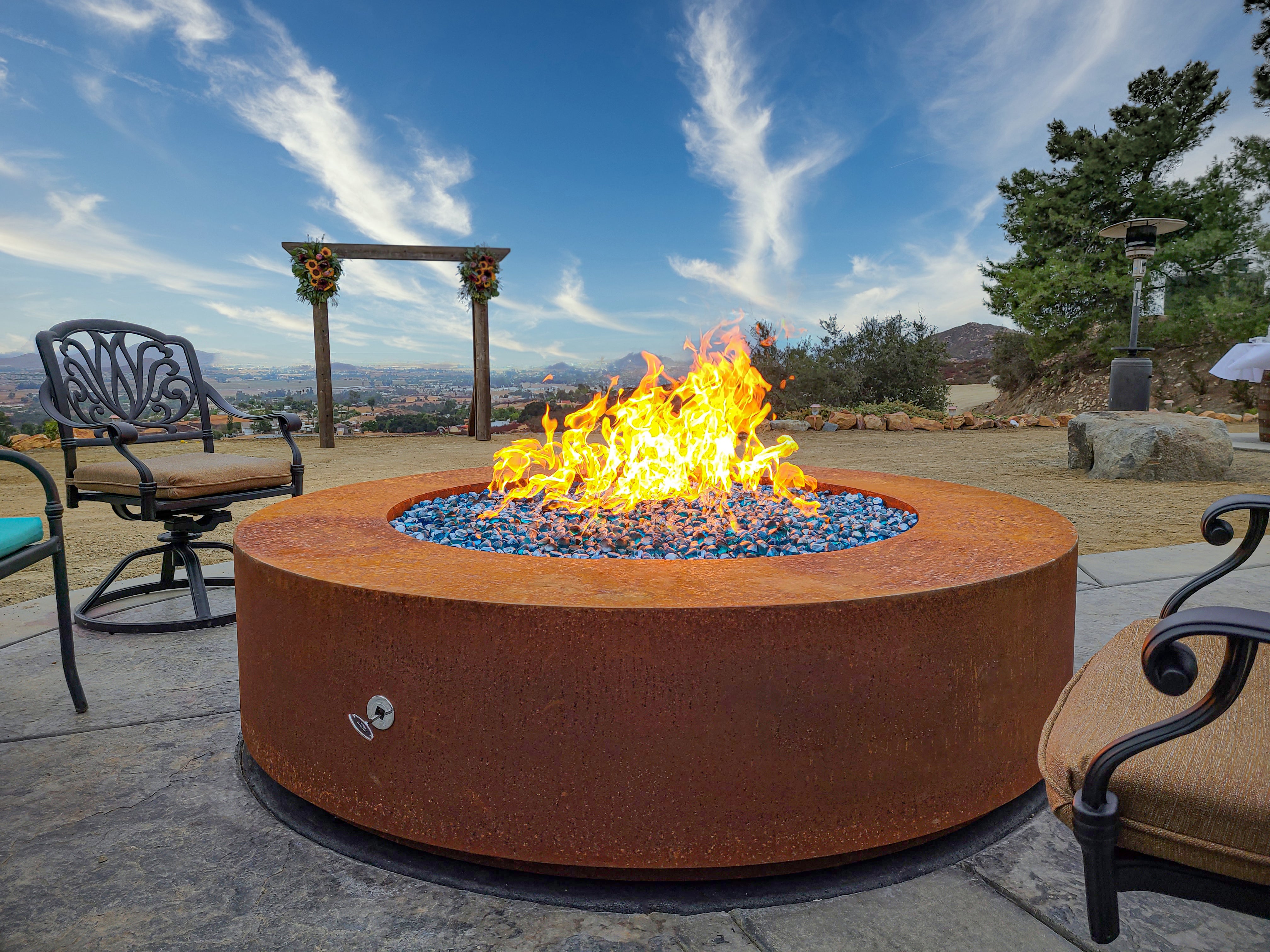 The Outdoor Plus Round Unity Fire Pit - 24-Inch Tall - Corten Steel 72-Inch - Backyard Ember