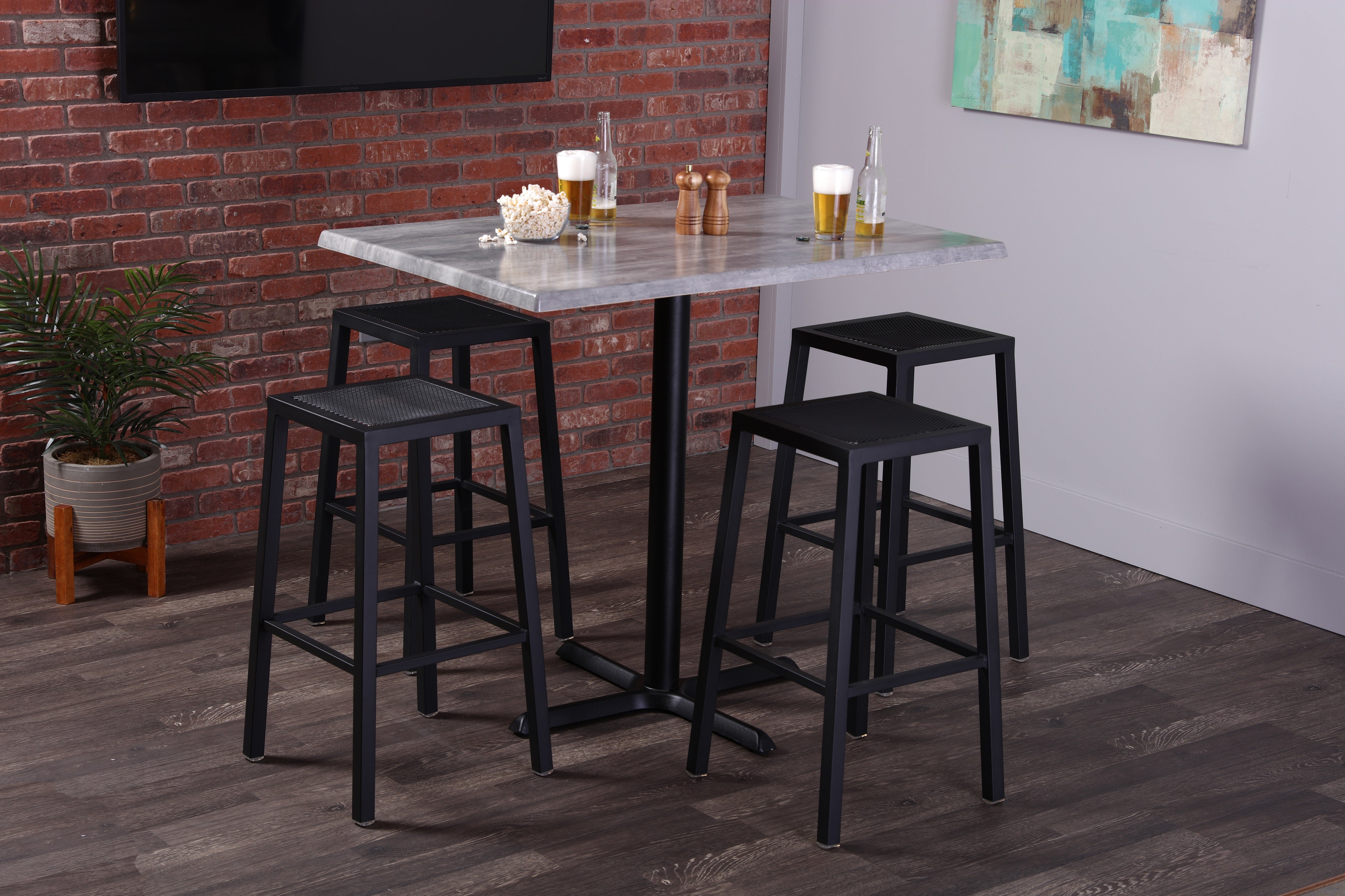 Holland Bar Stool 30-Inch Dining Height Square Patio Table - Indoor/Outdoor, Stainless Steel Base