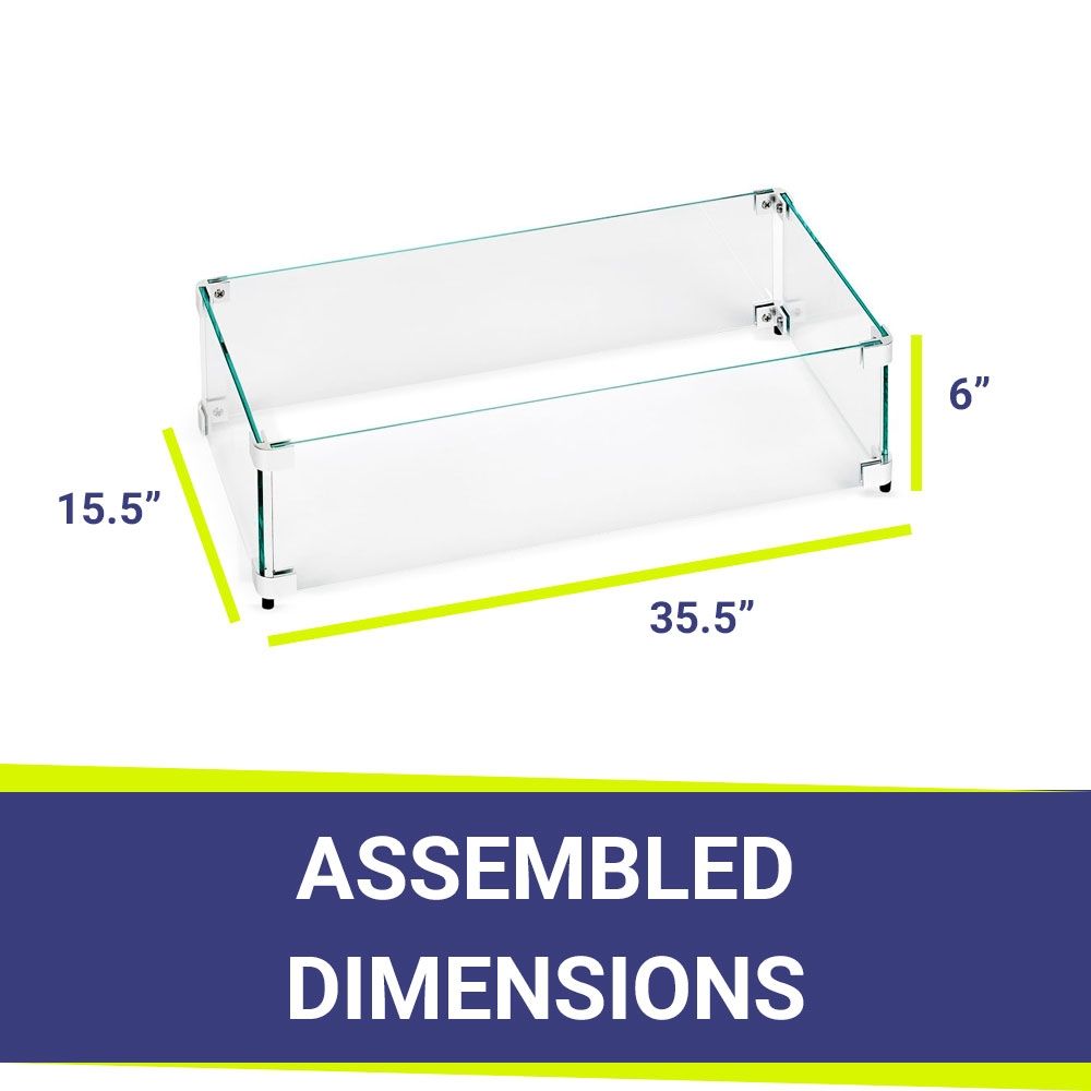American Fire Products Glass Flame Guard Rectangular for Fire Pit Pan