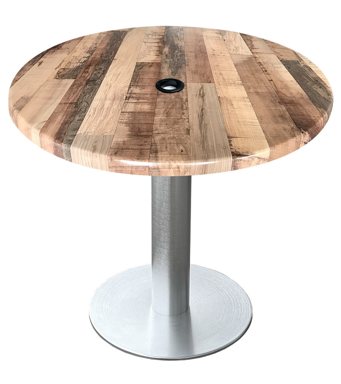 Holland Bar Stool 30-Inch Dining Height Round Patio Table - Indoor/Outdoor, with Umbrella Hole, Brushed Aluminum Base