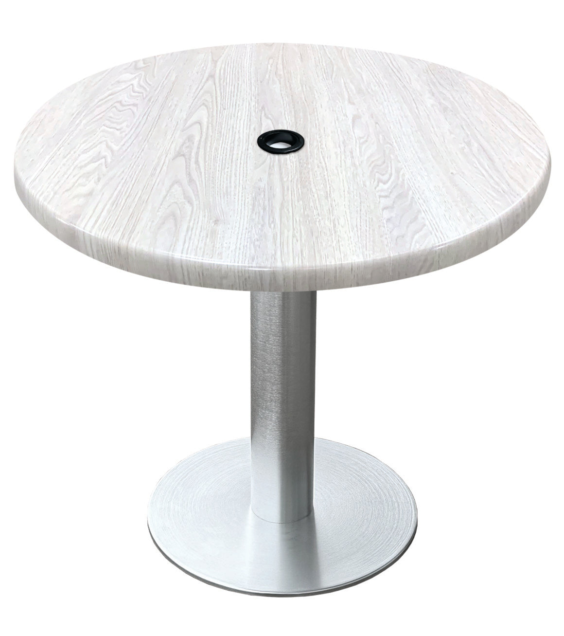 Holland Bar Stool 30-Inch Dining Height Round Patio Table - Indoor/Outdoor, with Umbrella Hole, Brushed Aluminum Base