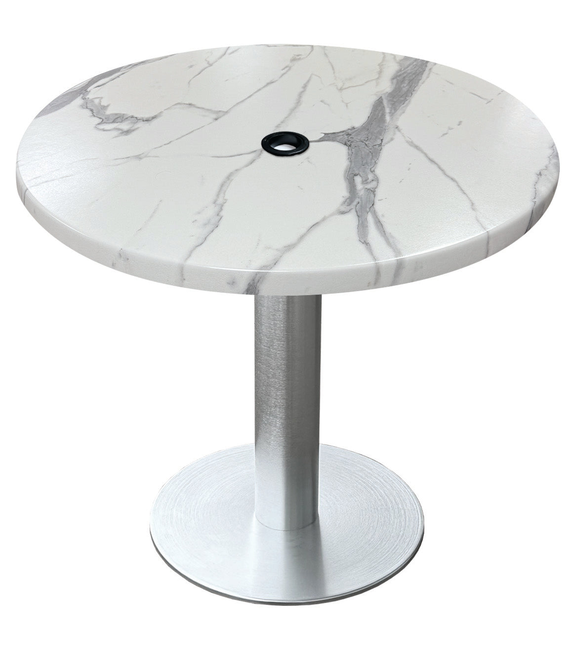 Holland Bar Stool 30-Inch Dining Height Round Patio Table - Indoor/Outdoor, with Umbrella Hole, Brushed Aluminum Base