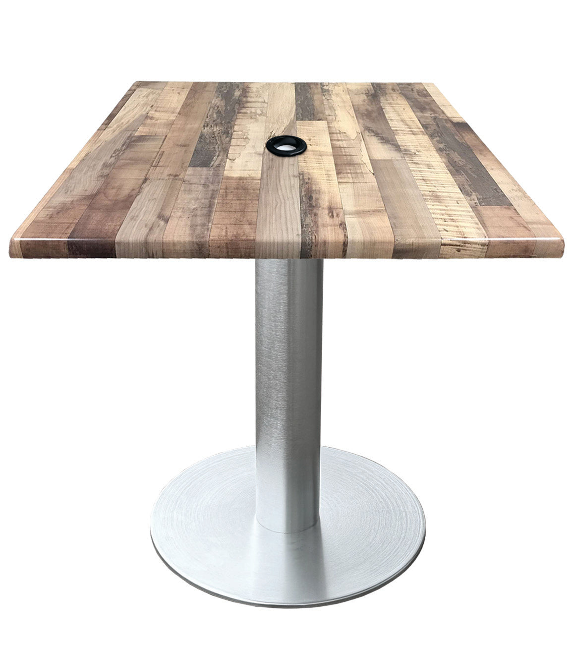 Holland Bar Stool 30-Inch Dining Height Square Patio Table - Indoor/Outdoor, with Umbrella Hole, Brushed Aluminum Base