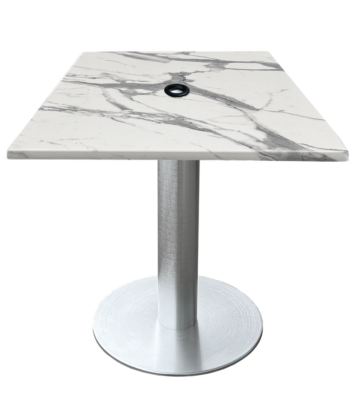 Holland Bar Stool 30-Inch Dining Height Square Patio Table - Indoor/Outdoor, with Umbrella Hole, Brushed Aluminum Base