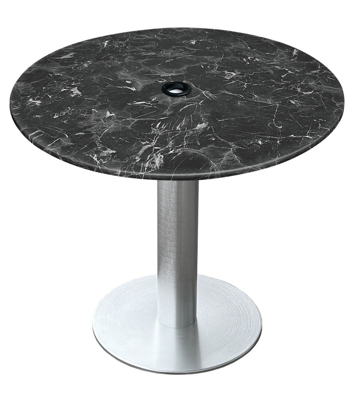 Holland Bar Stool 30-Inch Dining Height Round Patio Table - Indoor/Outdoor, with Umbrella Hole, Brushed Aluminum Base