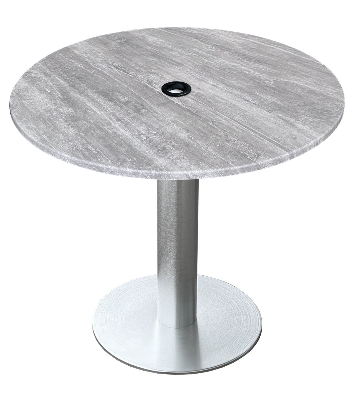 Holland Bar Stool 30-Inch Dining Height Round Patio Table - Indoor/Outdoor, with Umbrella Hole, Brushed Aluminum Base