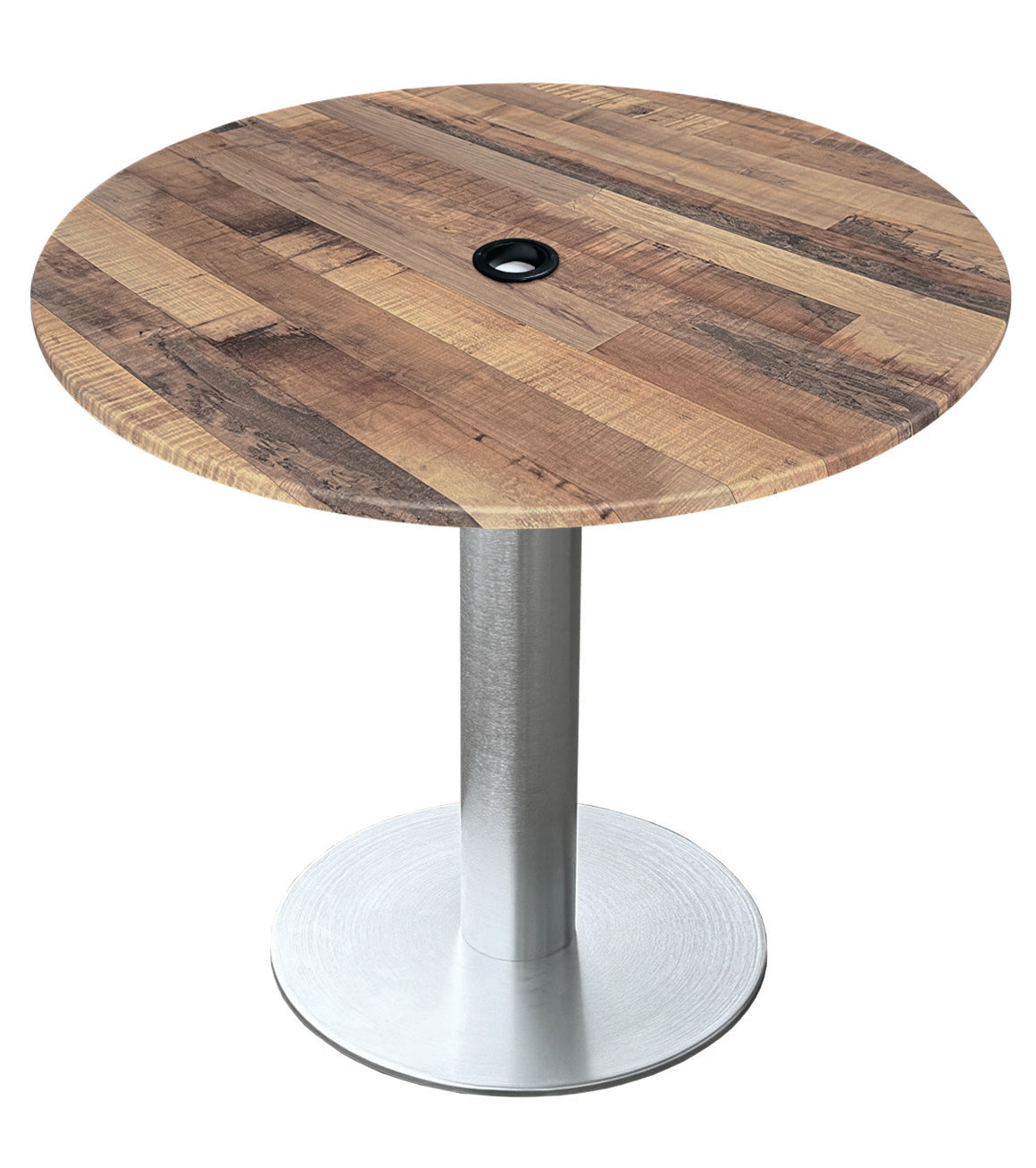 Holland Bar Stool 30-Inch Dining Height Round Patio Table - Indoor/Outdoor, with Umbrella Hole, Brushed Aluminum Base