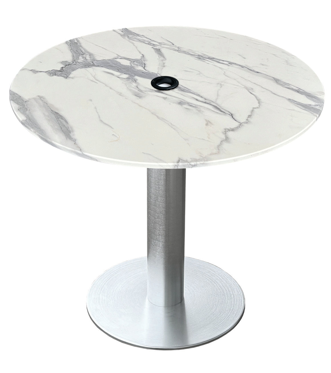 Holland Bar Stool 30-Inch Dining Height Round Patio Table - Indoor/Outdoor, with Umbrella Hole, Brushed Aluminum Base