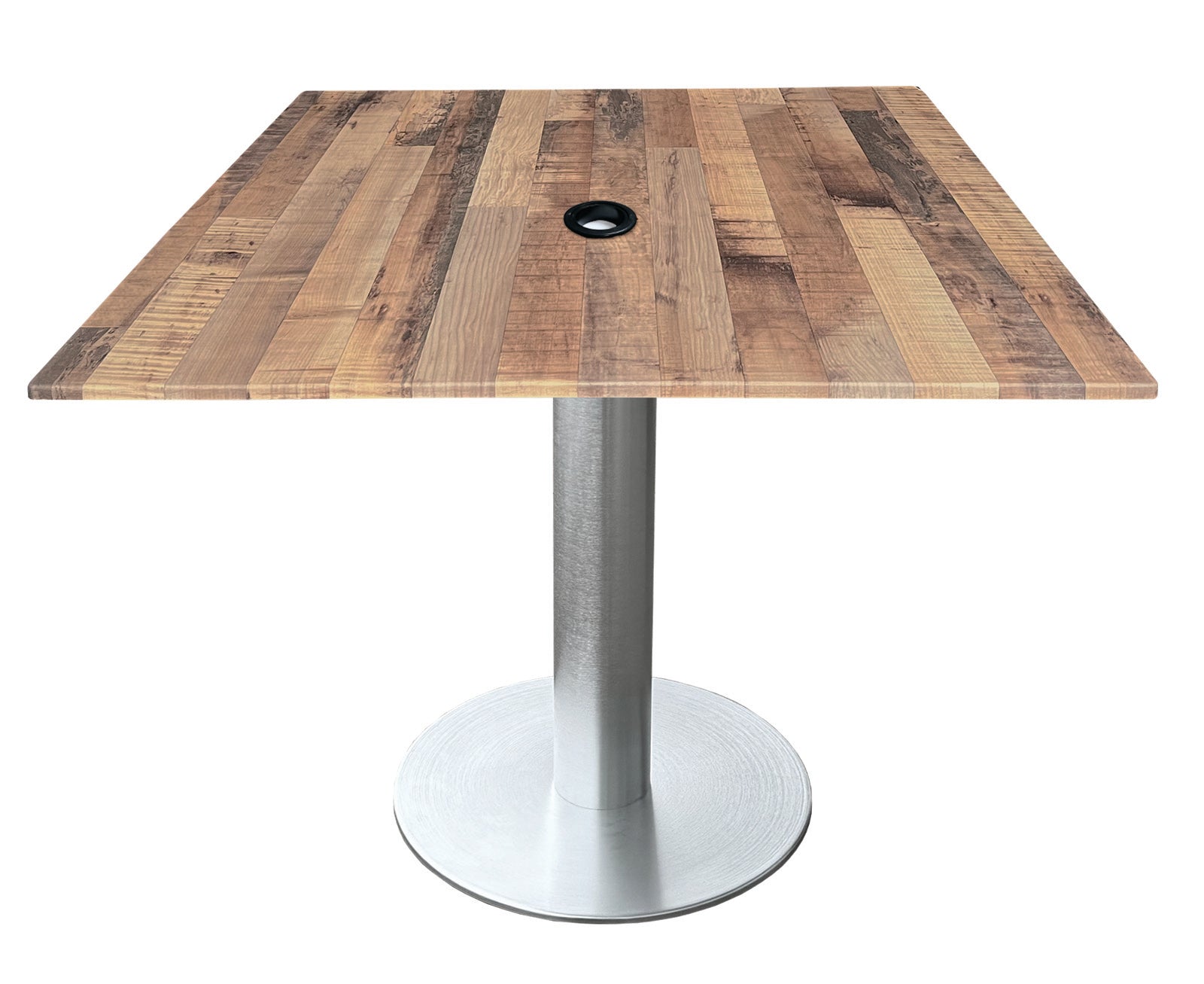Holland Bar Stool 30-Inch Dining Height Square Patio Table - Indoor/Outdoor, with Umbrella Hole, Brushed Aluminum Base