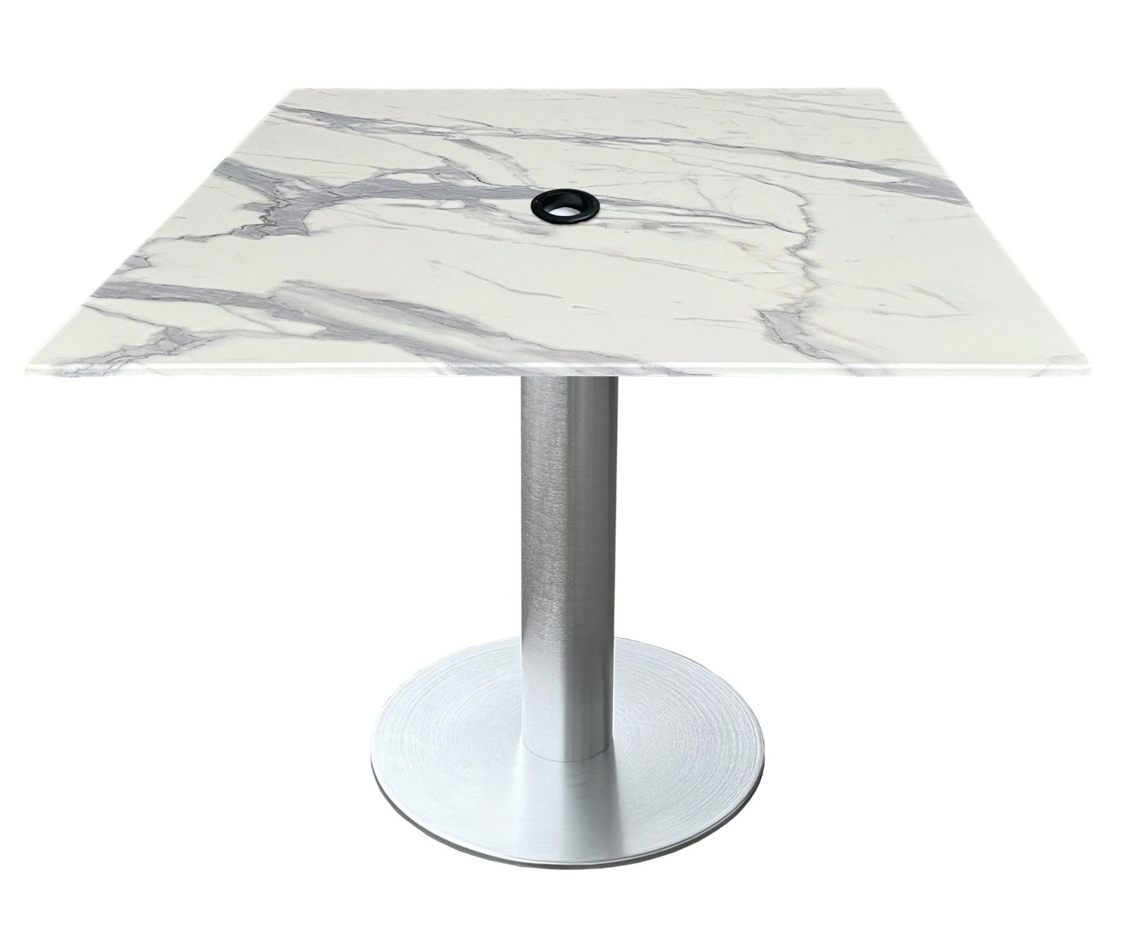Holland Bar Stool 30-Inch Dining Height Square Patio Table - Indoor/Outdoor, with Umbrella Hole, Brushed Aluminum Base