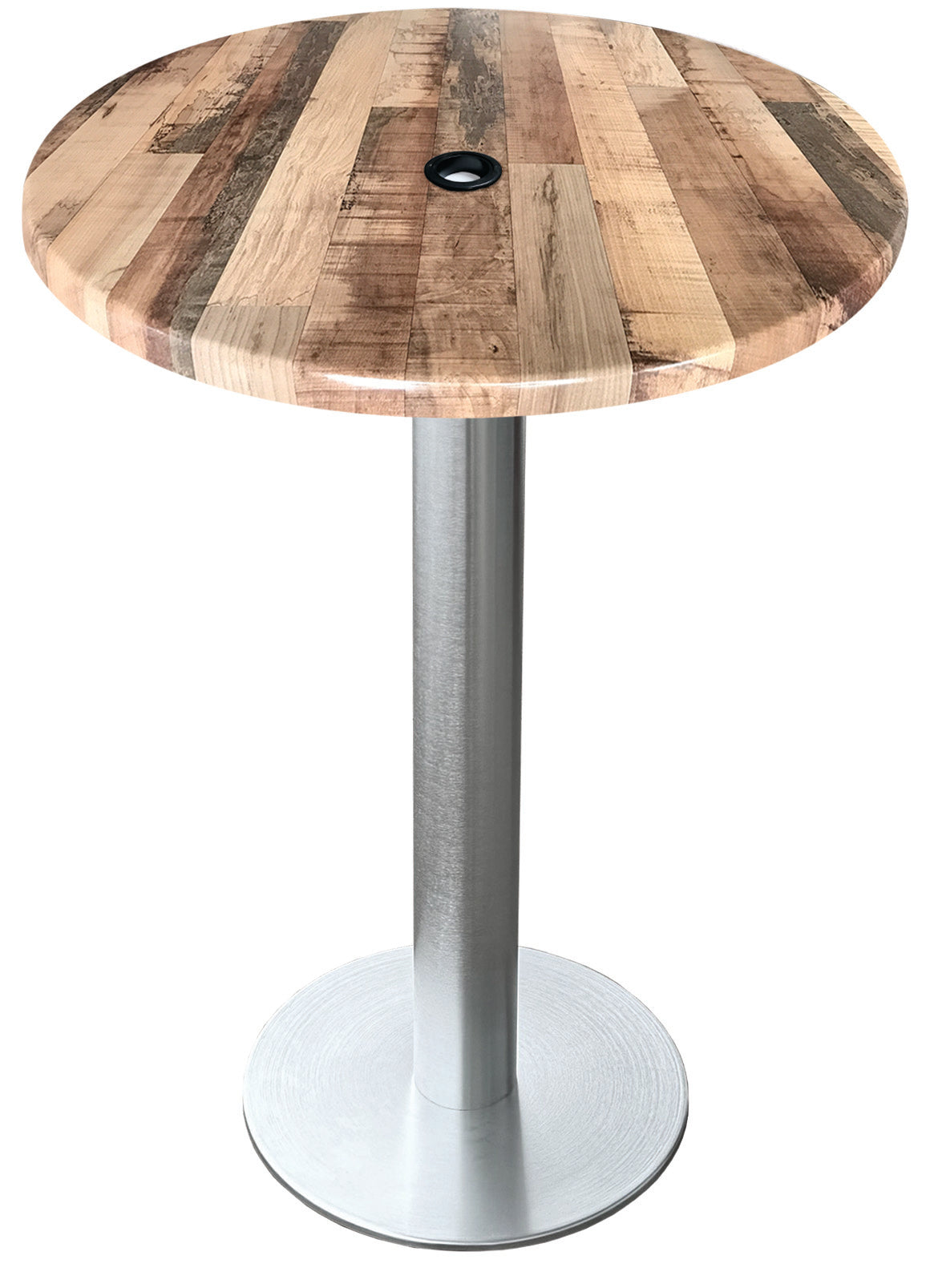 Holland Bar Stool 42-Inch Bar Height Round Patio Table - Indoor/Outdoor, with Umbrella Hole, Brushed Aluminum Base