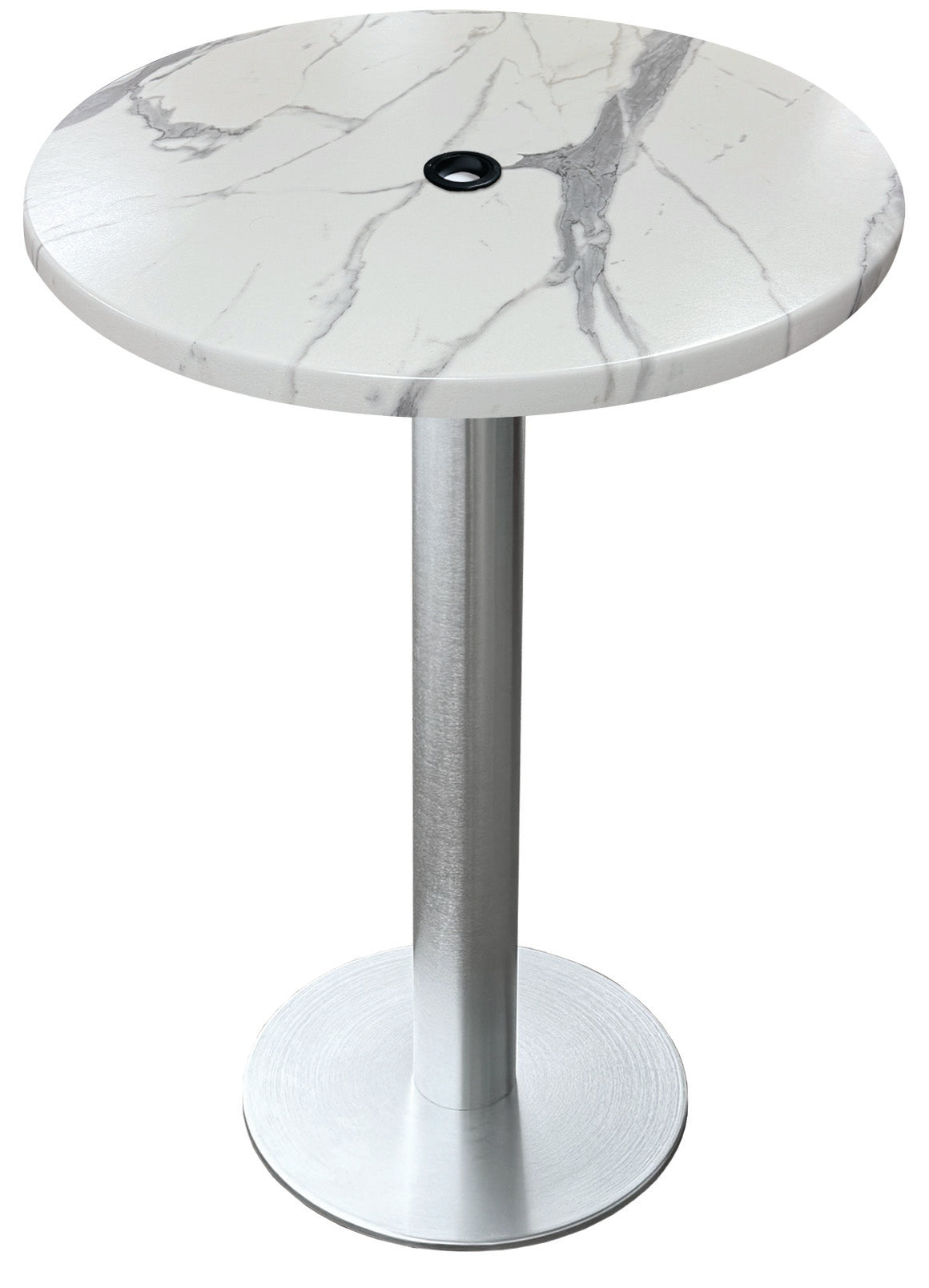 Holland Bar Stool 42-Inch Bar Height Round Patio Table - Indoor/Outdoor, with Umbrella Hole, Brushed Aluminum Base