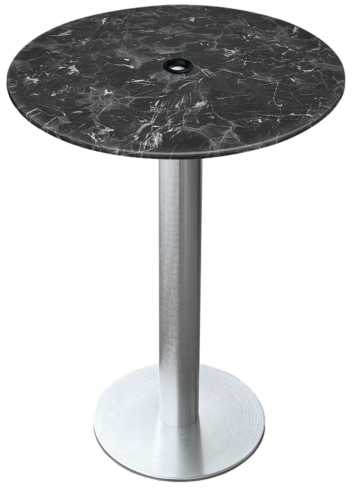 Holland Bar Stool 42-Inch Bar Height Round Patio Table - Indoor/Outdoor, with Umbrella Hole, Brushed Aluminum Base