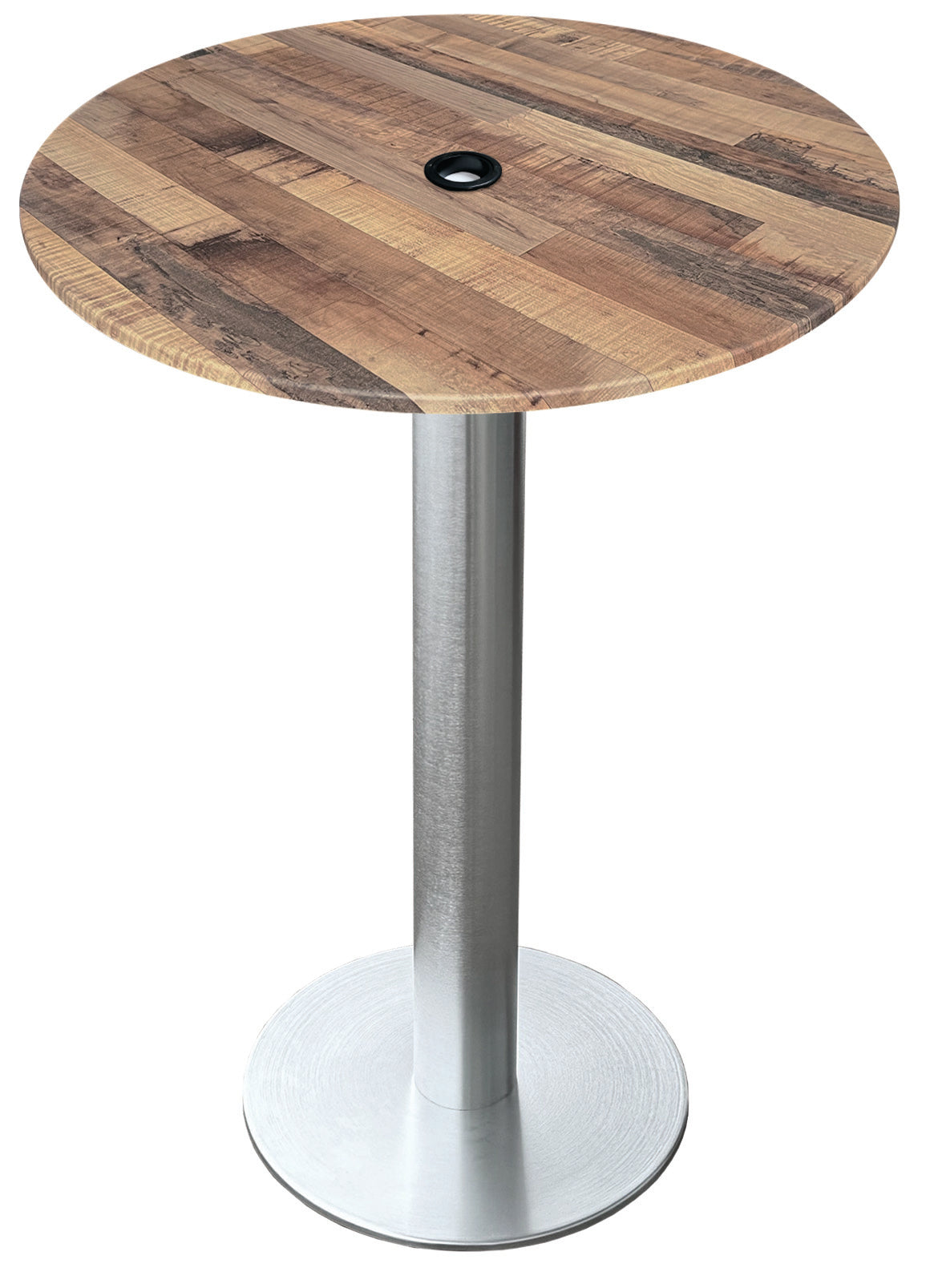 Holland Bar Stool 42-Inch Bar Height Round Patio Table - Indoor/Outdoor, with Umbrella Hole, Brushed Aluminum Base