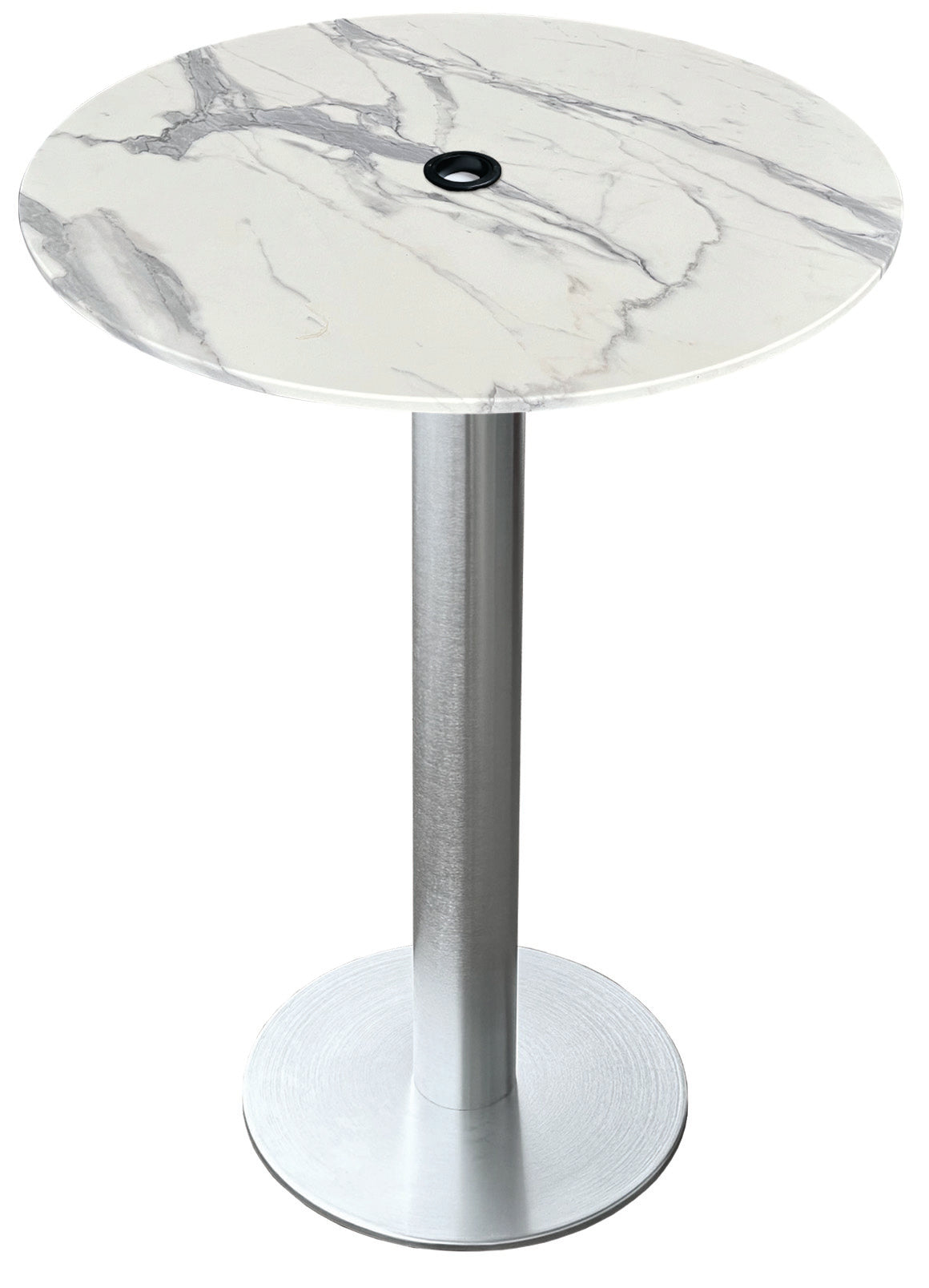 Holland Bar Stool 42-Inch Bar Height Round Patio Table - Indoor/Outdoor, with Umbrella Hole, Brushed Aluminum Base