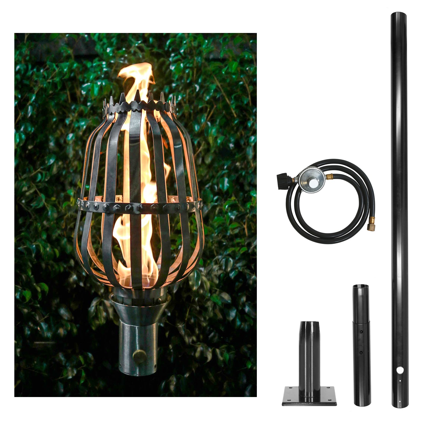 The Outdoor Plus Urn Original TOP Torch & Post Complete - Stainless Steel - Backyard Ember