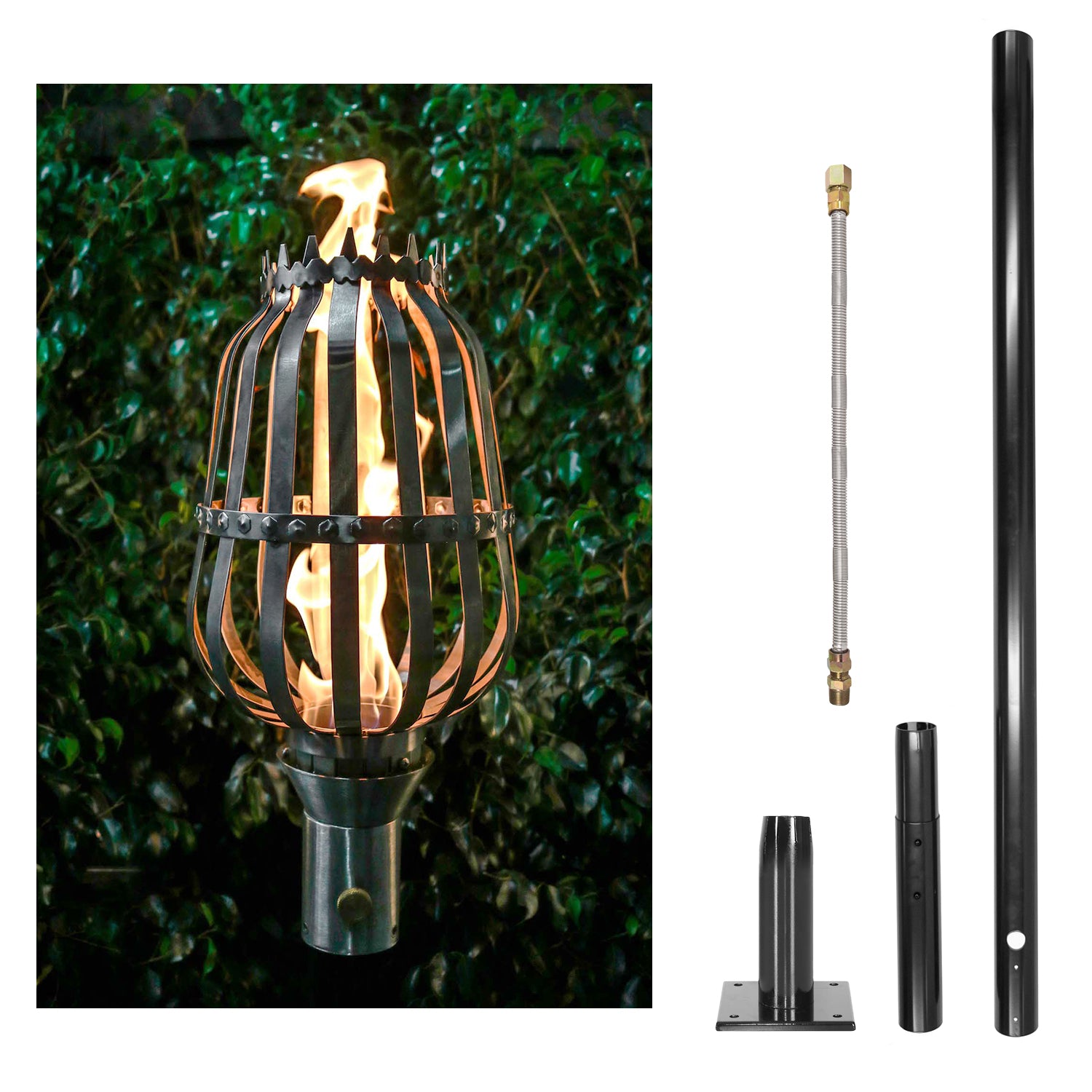 The Outdoor Plus Urn Original TOP Torch & Post Complete - Stainless Steel - Backyard Ember