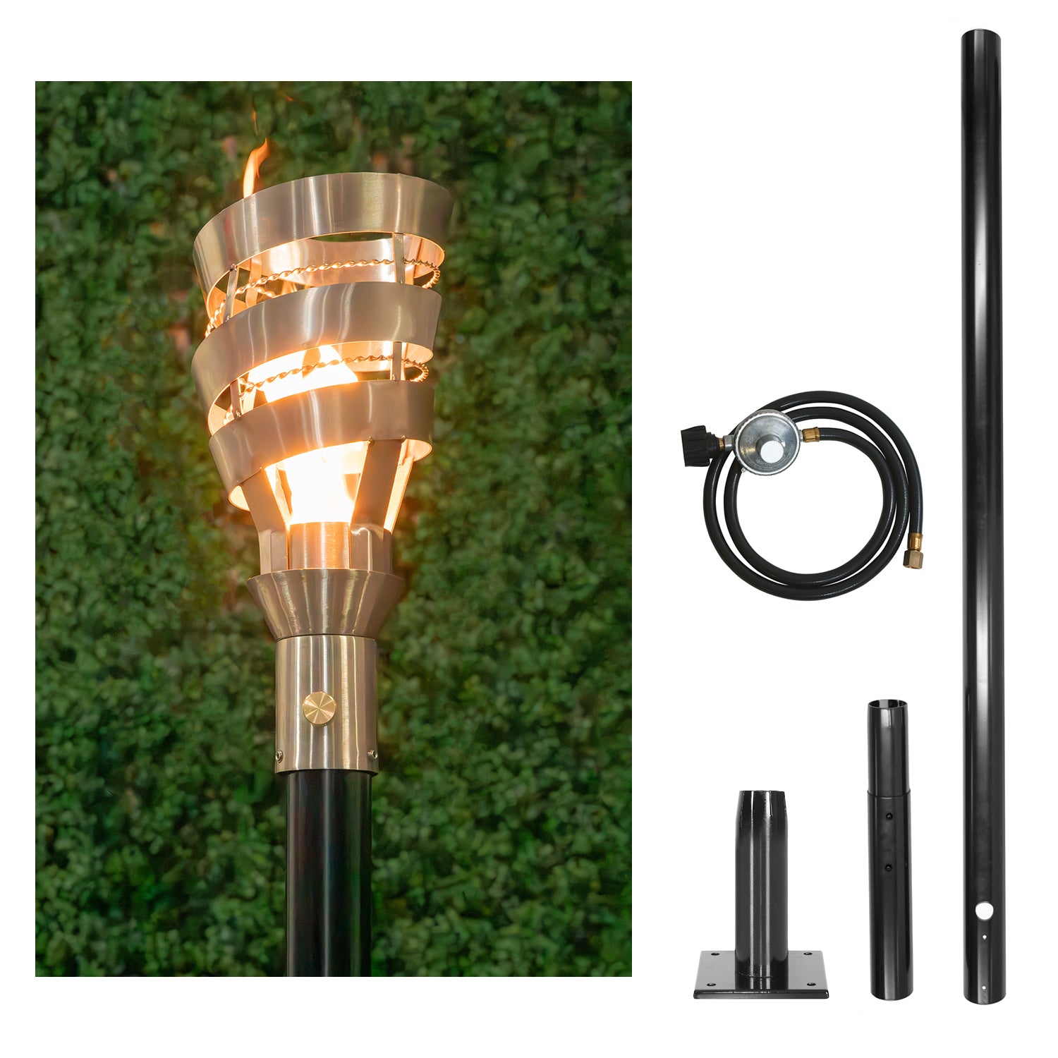 The Outdoor Plus Spiral Original TOP Torch & Post Complete - Stainless Steel - Backyard Ember