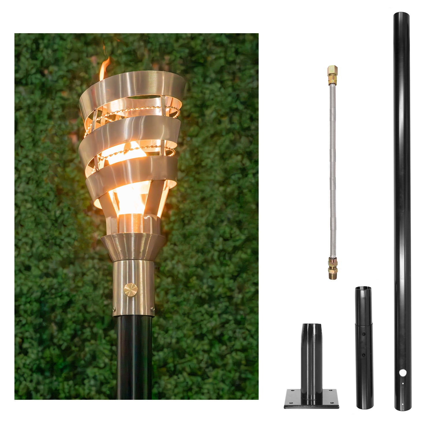 The Outdoor Plus Spiral Original TOP Torch & Post Complete - Stainless Steel - Backyard Ember