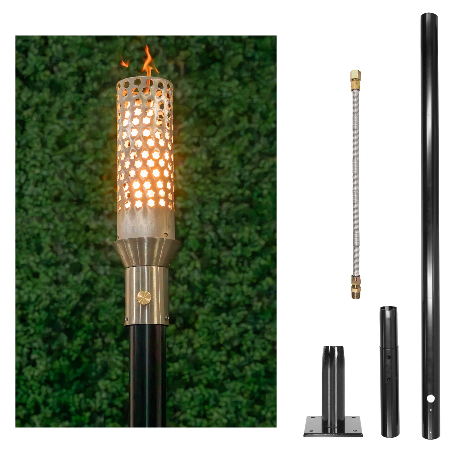 The Outdoor Plus Honeycomb Original TOP Torch & Post Complete - Stainless Steel