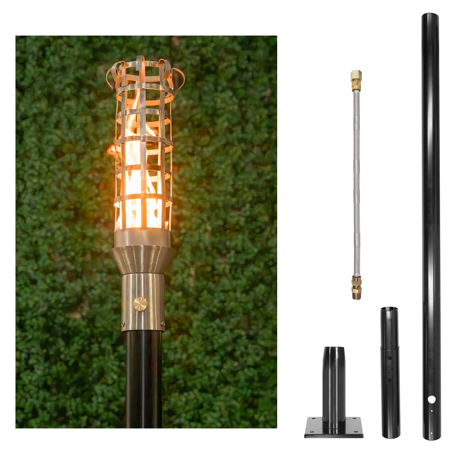 The Outdoor Plus Woven Original TOP Torch & Post Complete - Stainless Steel - Backyard Ember