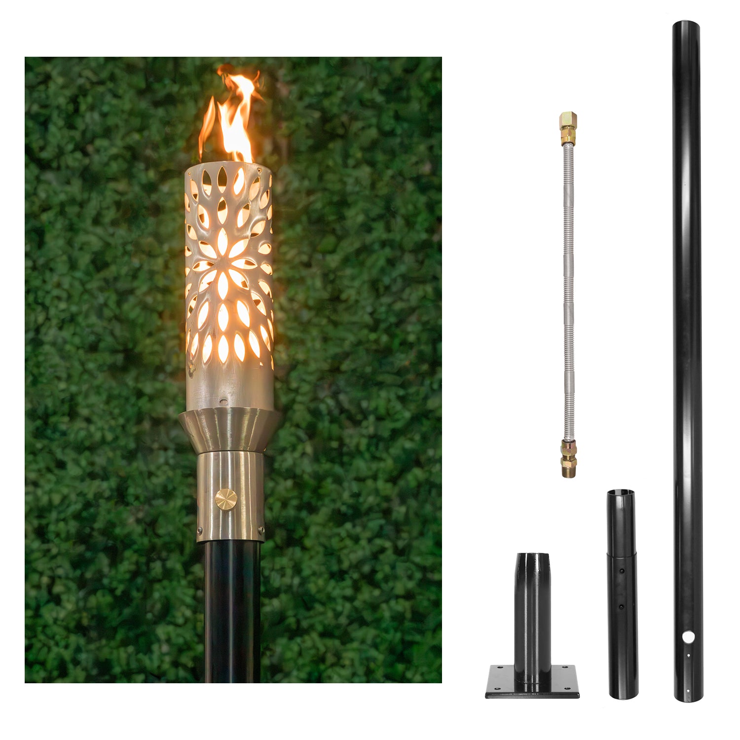 The Outdoor Plus Sunshine Original TOP Torch & Post Complete - Stainless Steel - Backyard Ember