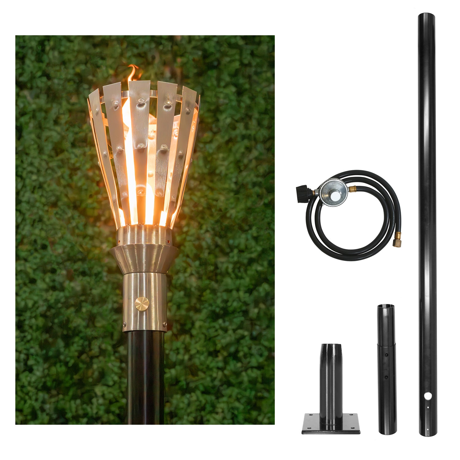 The Outdoor Plus Trojan Original TOP Torch & Post Complete - Stainless Steel - Backyard Ember