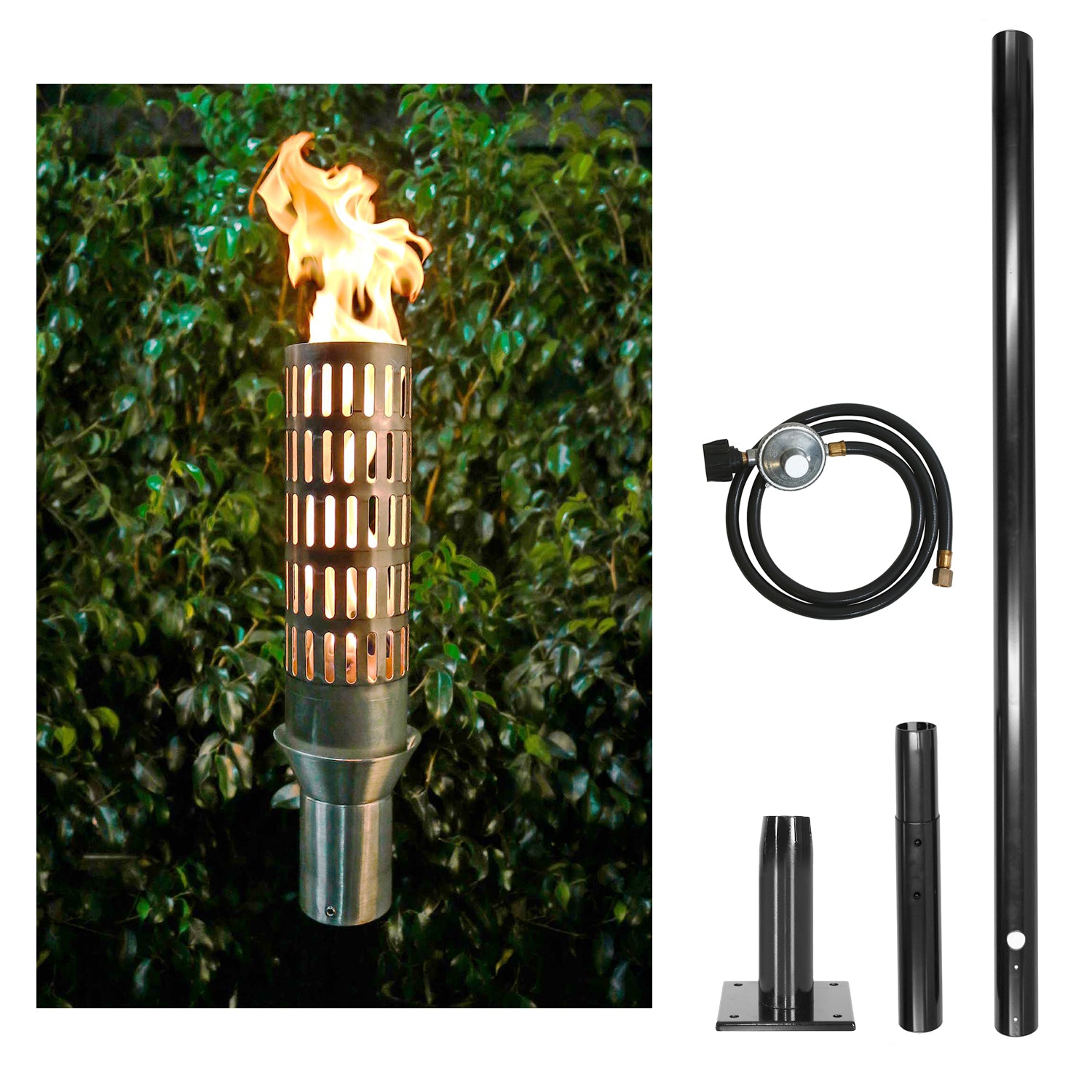 The Outdoor Plus Vent Original TOP Torch & Post Complete - Stainless Steel - Backyard Ember