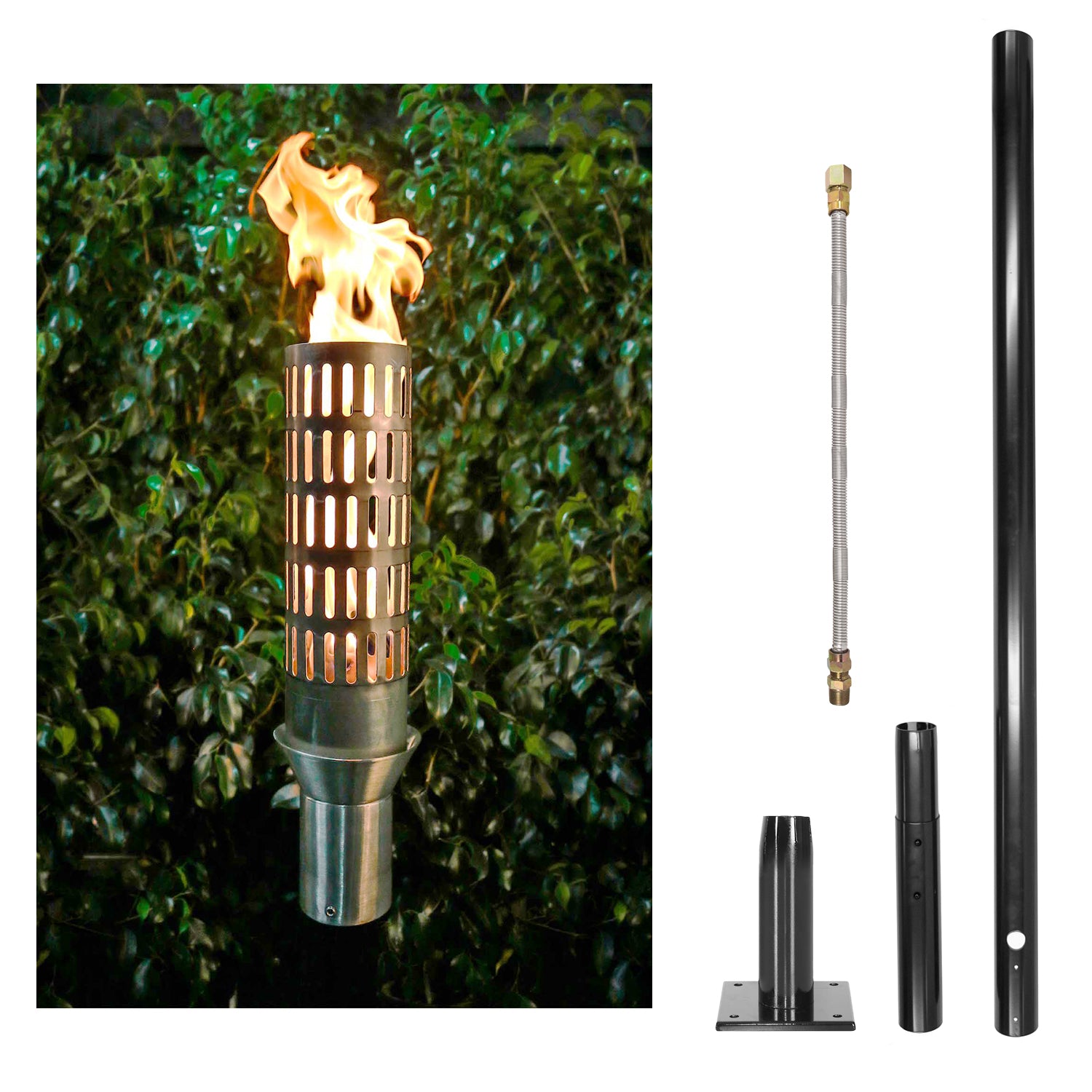 The Outdoor Plus Vent Original TOP Torch & Post Complete - Stainless Steel - Backyard Ember