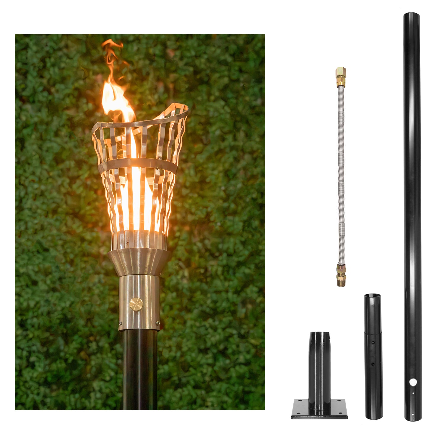 The Outdoor Plus Roman Original TOP Torch & Post Complete - Stainless Steel - Backyard Ember
