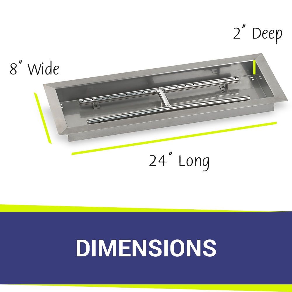American Fire Products 24" x 8" Stainless Steel Drop-In Fire Pit Pan with 1/2" Threaded Nipple