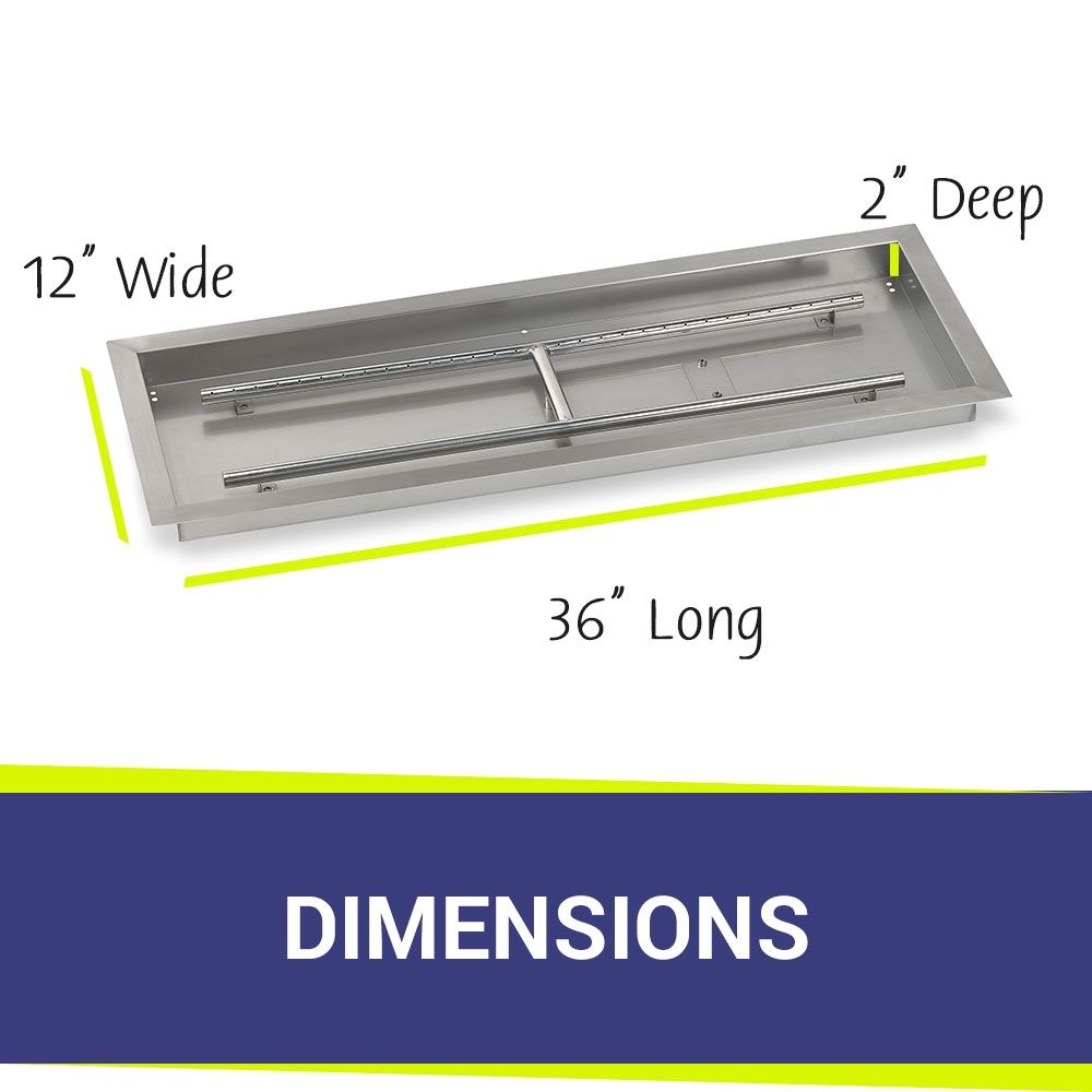 American Fire Products 36" x 12" Stainless Steel Drop-In Fire Pit Pan with 1/2" Threaded Nipple