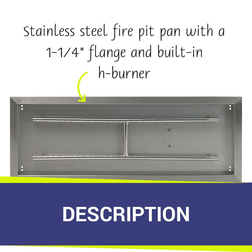 American Fire Products 36" x 12" Stainless Steel Drop-In Fire Pit Pan with 1/2" Threaded Nipple