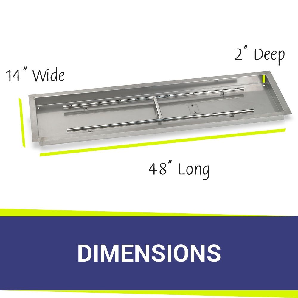 American Fire Products 48" x 14" Stainless Steel Drop-In Fire Pit Pan with 1/2" Threaded Nipple