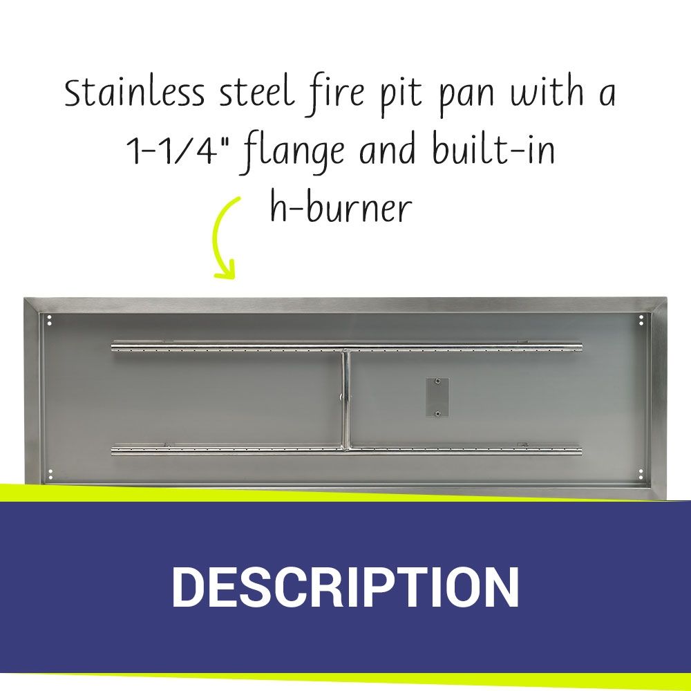 American Fire Products 48" x 14" Stainless Steel Drop-In Fire Pit Pan with 1/2" Threaded Nipple