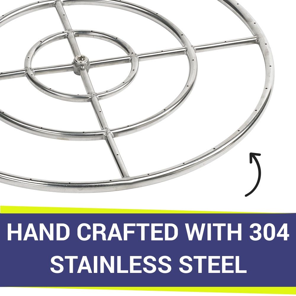 American Fire Products 30" Triple-Ring Stainless Steel Fire Pit Burner with 3/4" Inlet