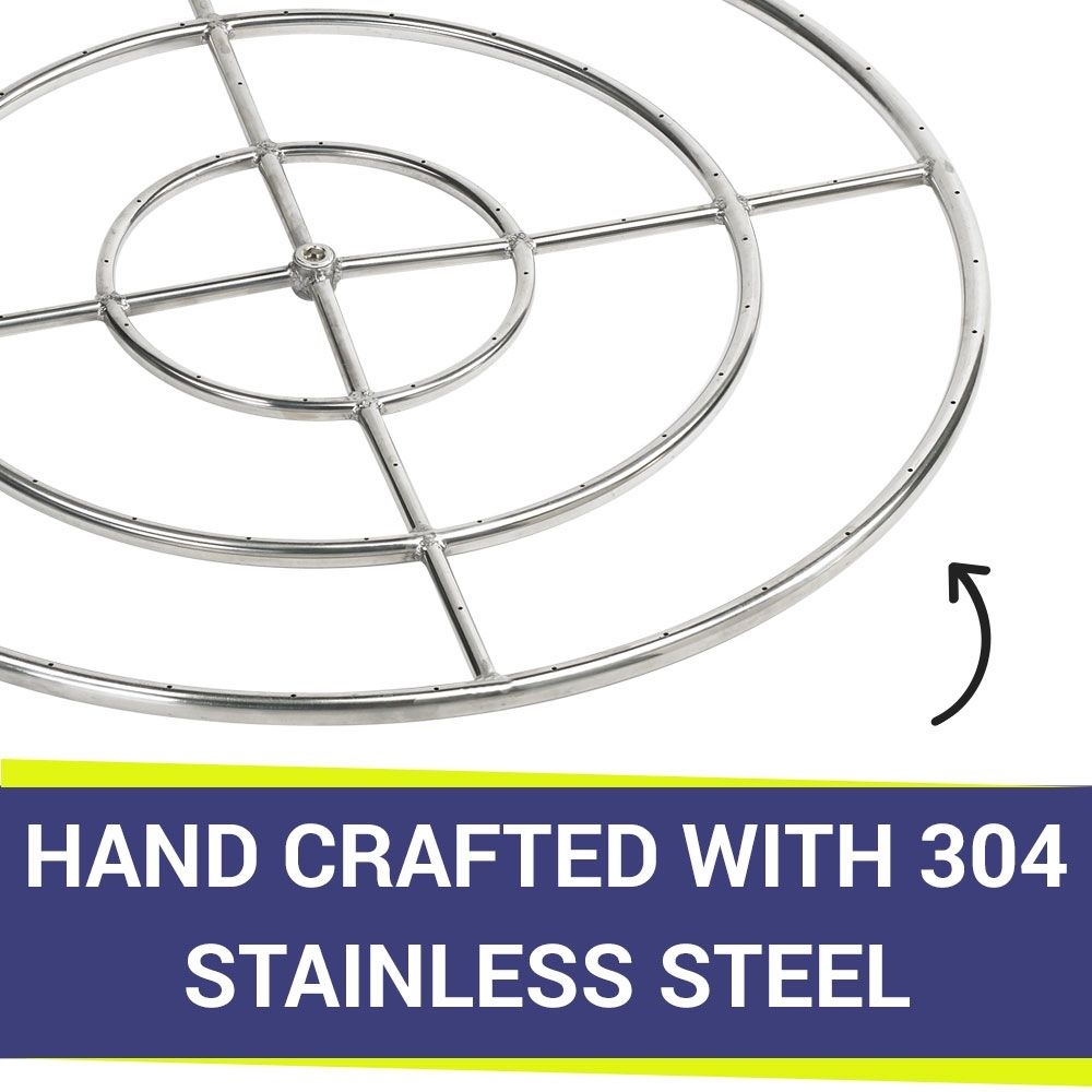 American Fire Products 36" Triple-Ring Stainless Steel Fire Pit Burner with 3/4" Inlet