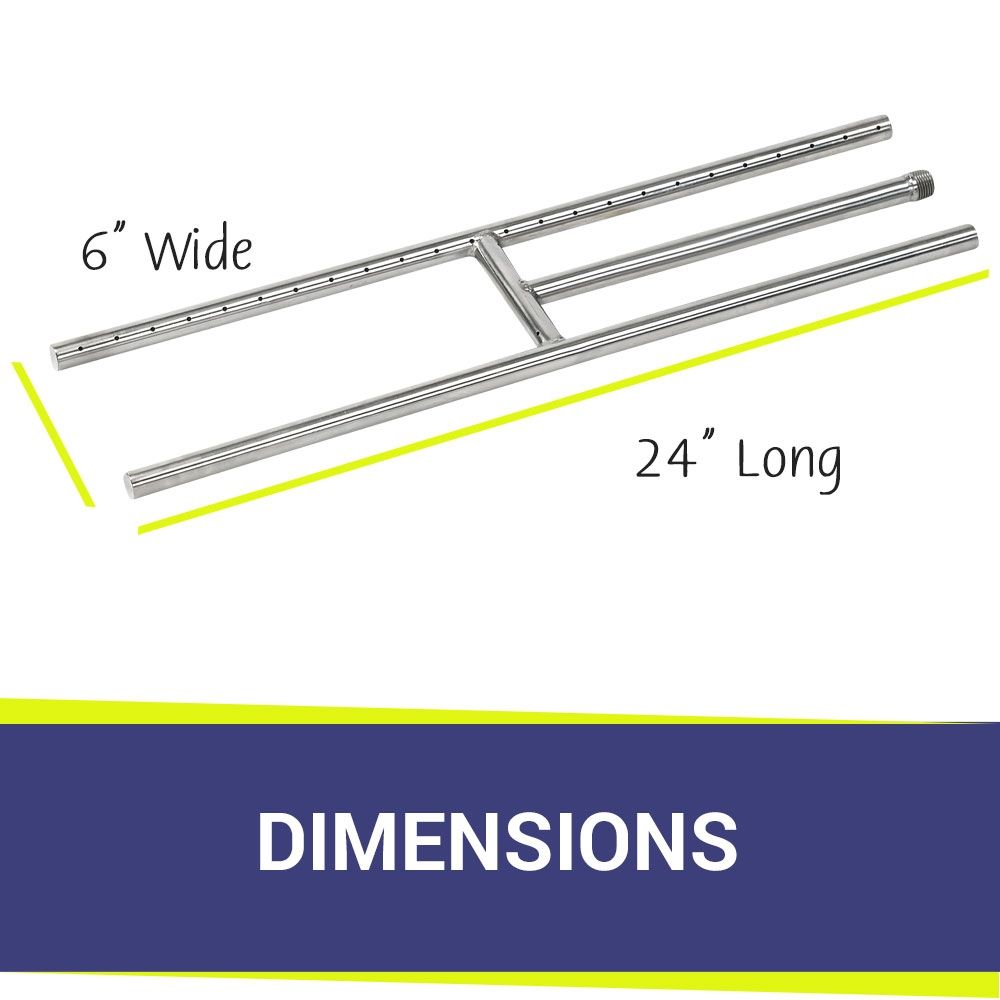 American Fire Products 304 Stainless Steel H-Style Fire Pit Burner 24" x 6"
