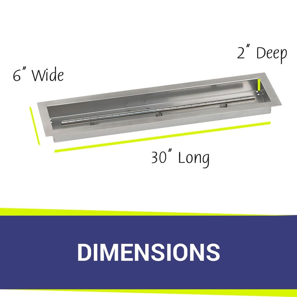 American Fire Products 30" x 6" Stainless Steel Linear Drop-In Fire Pit Pan with 1/2" Threaded Nipple