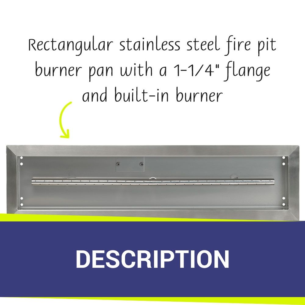 American Fire Products 30" x 6" Stainless Steel Linear Drop-In Fire Pit Pan with 1/2" Threaded Nipple