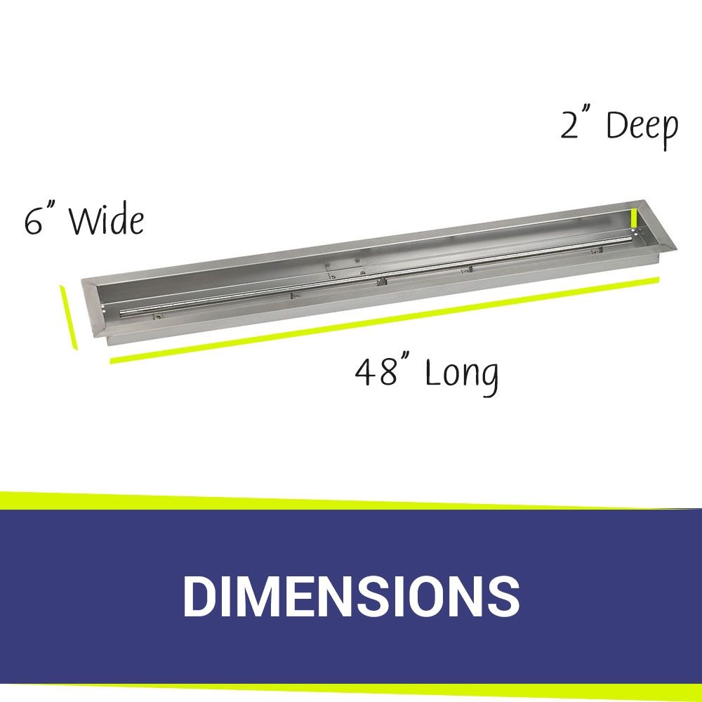 American Fire Products 48" x 6" Stainless Steel Linear Drop-In Fire Pit Pan with 1/2" Threaded Nipple