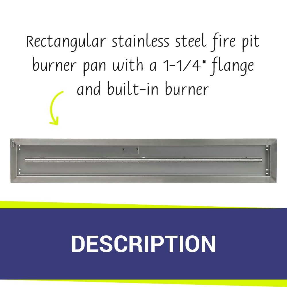 American Fire Products 48" x 6" Stainless Steel Linear Drop-In Fire Pit Pan with 1/2" Threaded Nipple