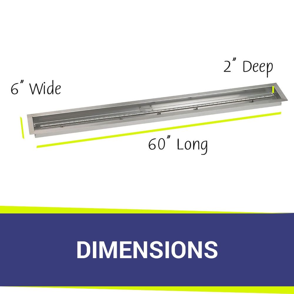 American Fire Products 60" x 6" Stainless Steel Linear Drop-In Fire Pit Pan with 1/2" Threaded Nipple
