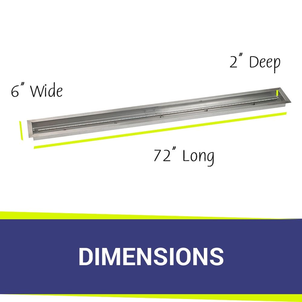 American Fire Products 72" x 6" Stainless Steel Linear Drop-In Fire Pit Pan with 1/2" Threaded Nipple
