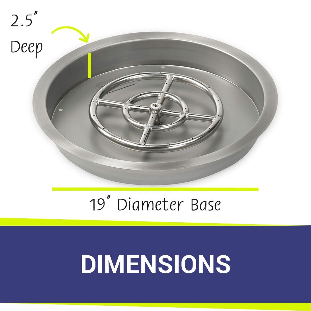 American Fire Products 19" Round Stainless Steel Drop-In Fire Pit Pan with 12" Fire Ring