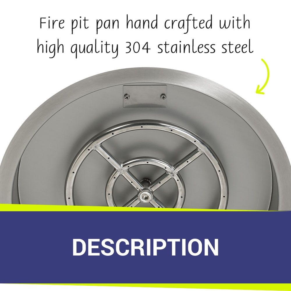 American Fire Products 19" Round Stainless Steel Drop-In Fire Pit Pan with 12" Fire Ring