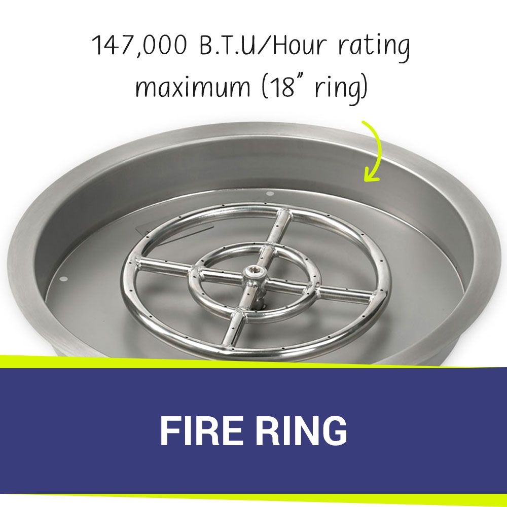 American Fire Products 25" Round Stainless Steel Drop-In Fire Pit Pan with 18" Fire Ring