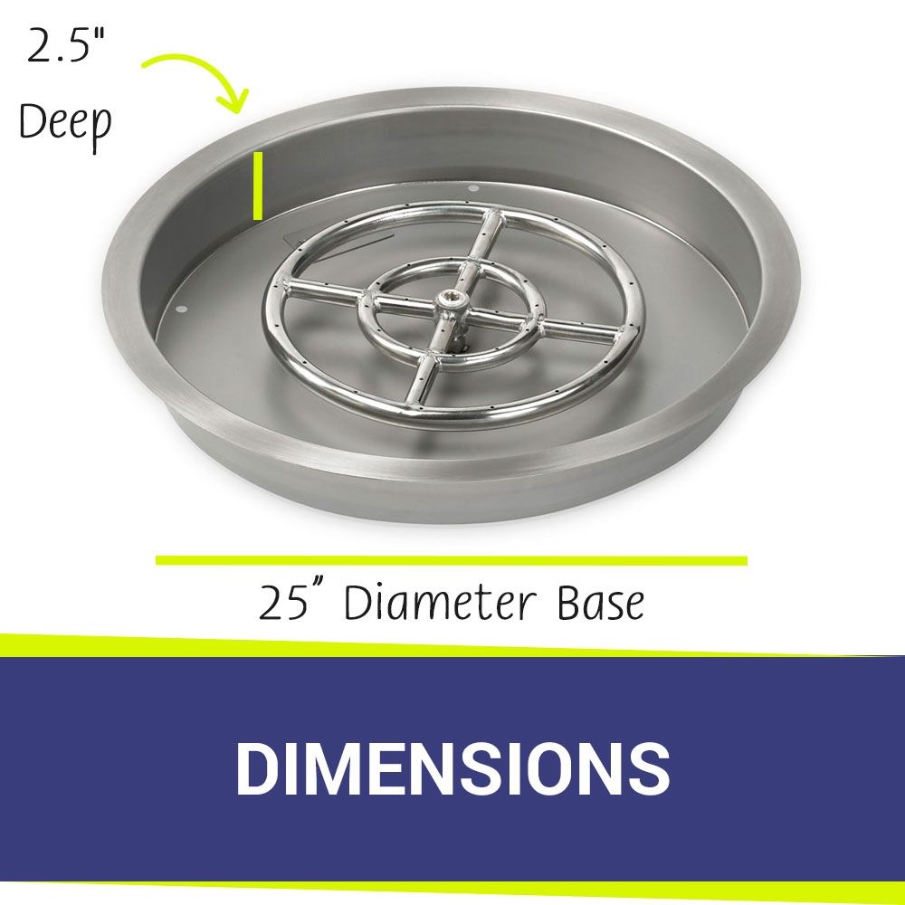 American Fire Products 25" Round Stainless Steel Drop-In Fire Pit Pan with 18" Fire Ring
