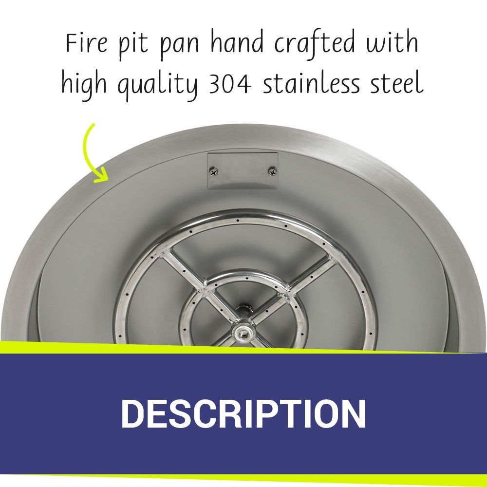 American Fire Products 25" Round Stainless Steel Drop-In Fire Pit Pan with 18" Fire Ring