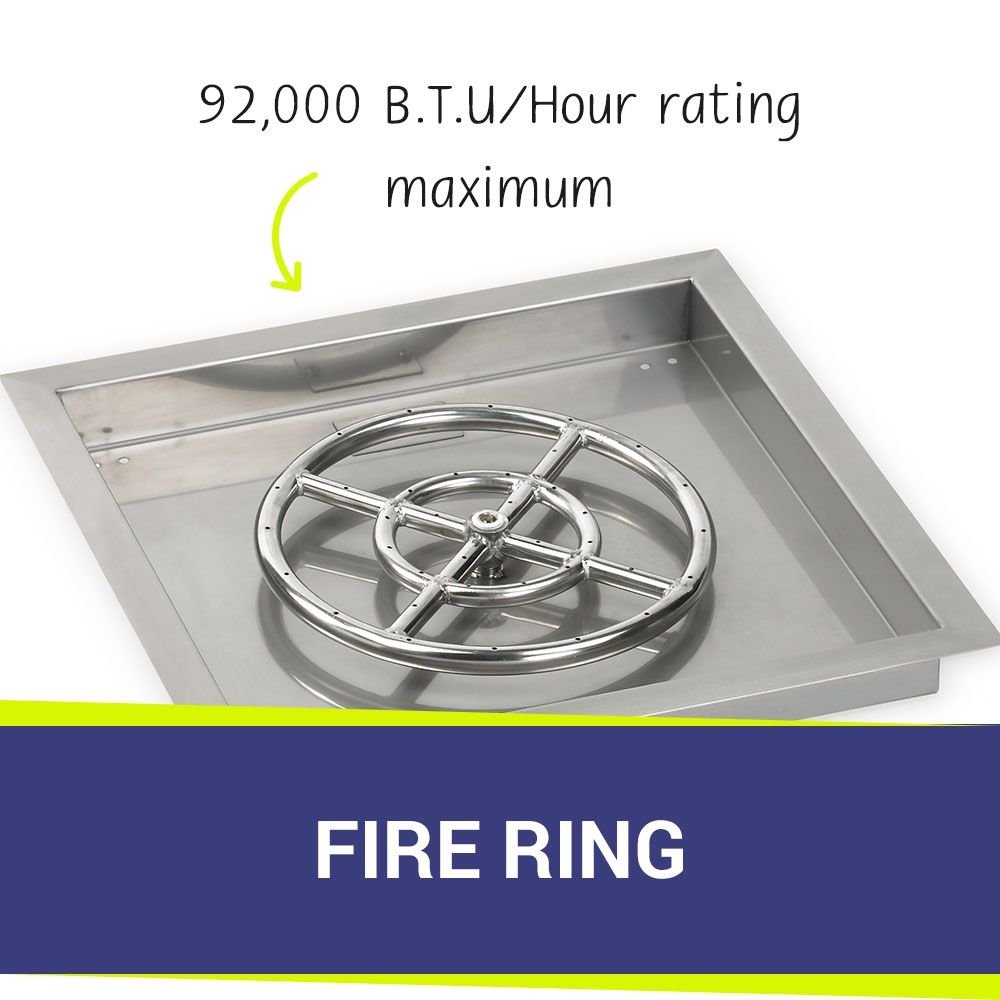 American Fire Products 18" Square Stainless Steel Drop-In Fire Pit Pan with 12" Fire Ring